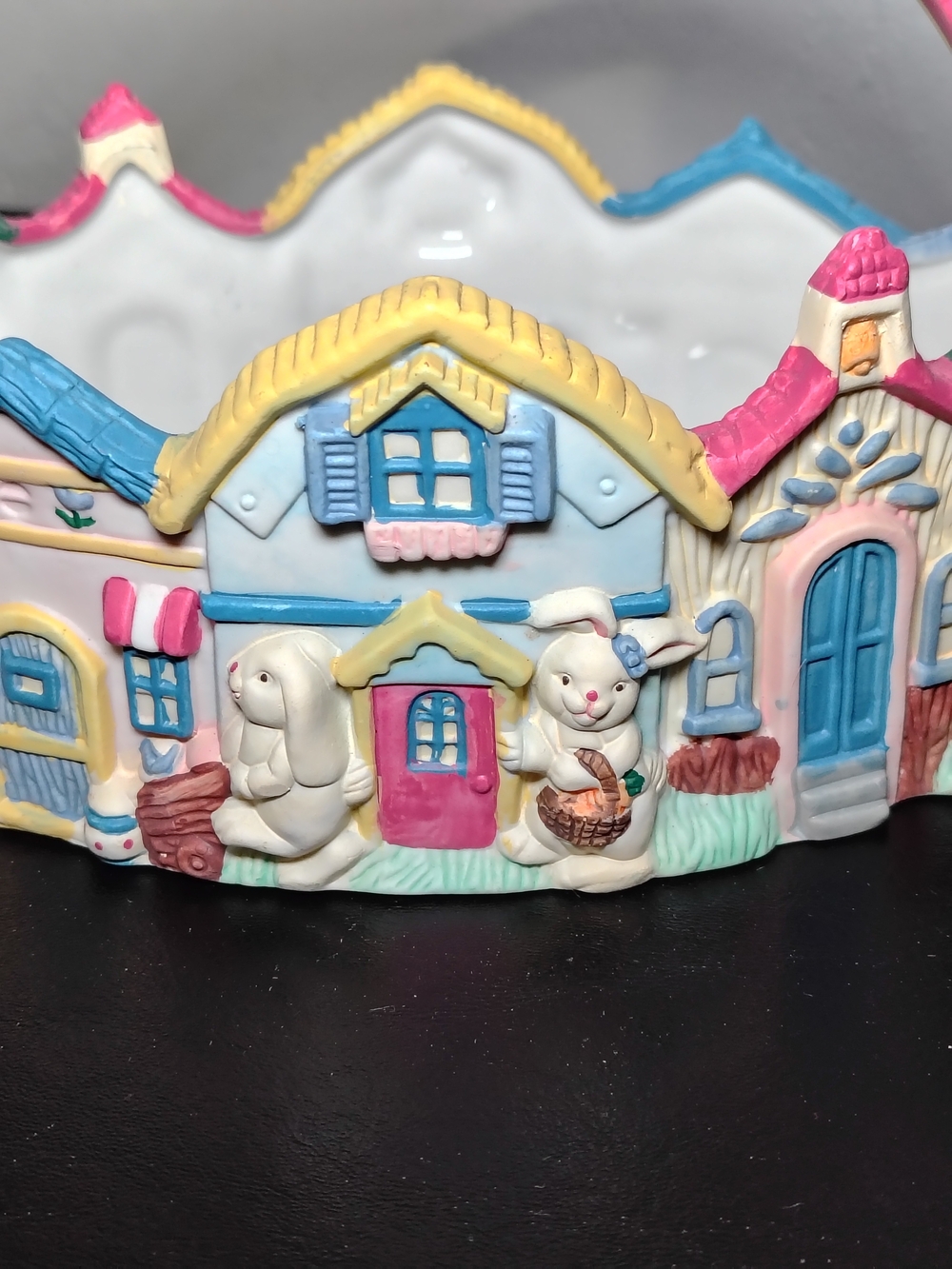 Vintage 1998 ABC Distributing Ceramic Easter Bunny Village Basket
